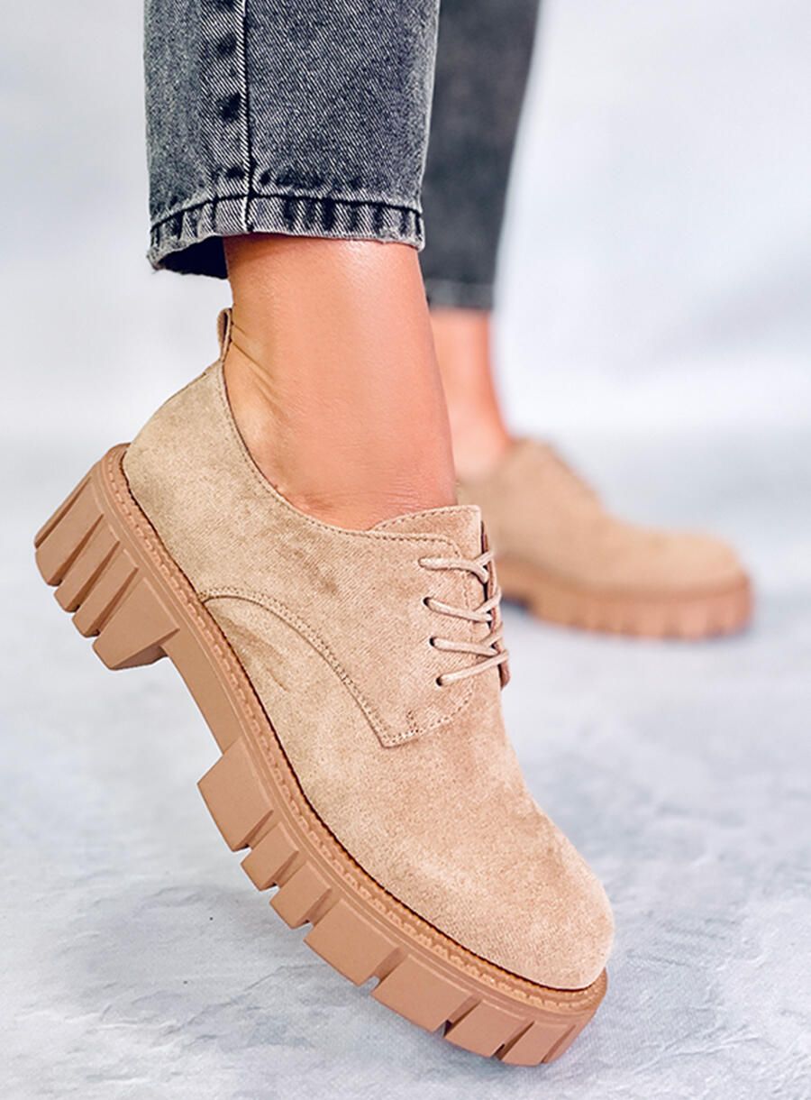 Šněrovací mokasíny na platformě béžové