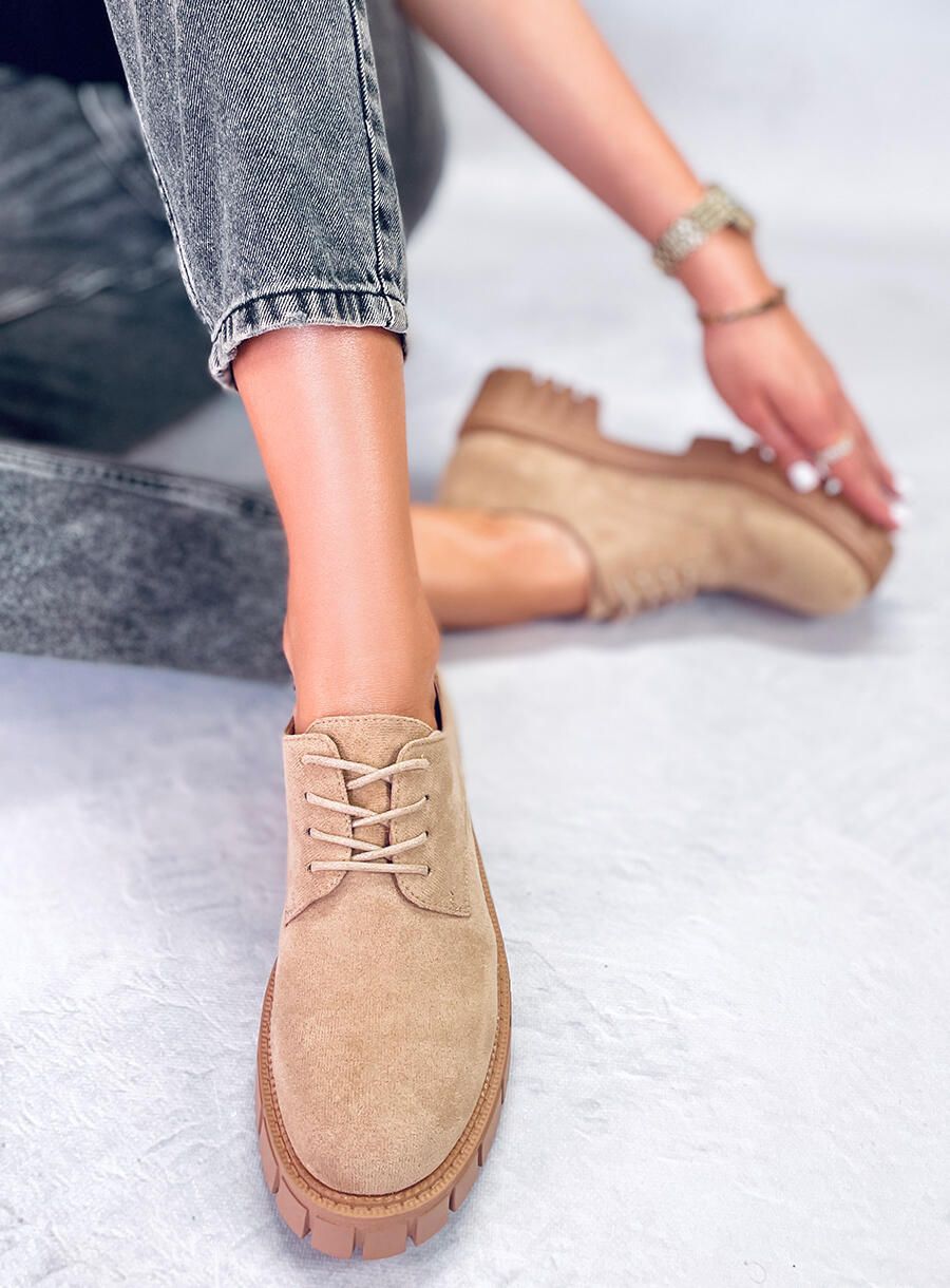 Šněrovací mokasíny na platformě béžové
