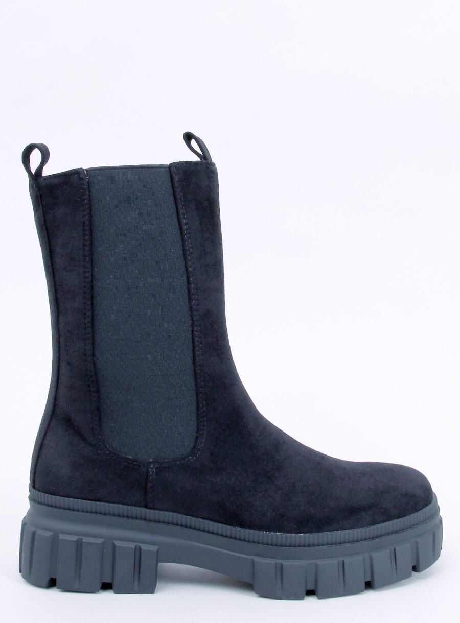 Semišové kozačky s elastickou manžetou černé