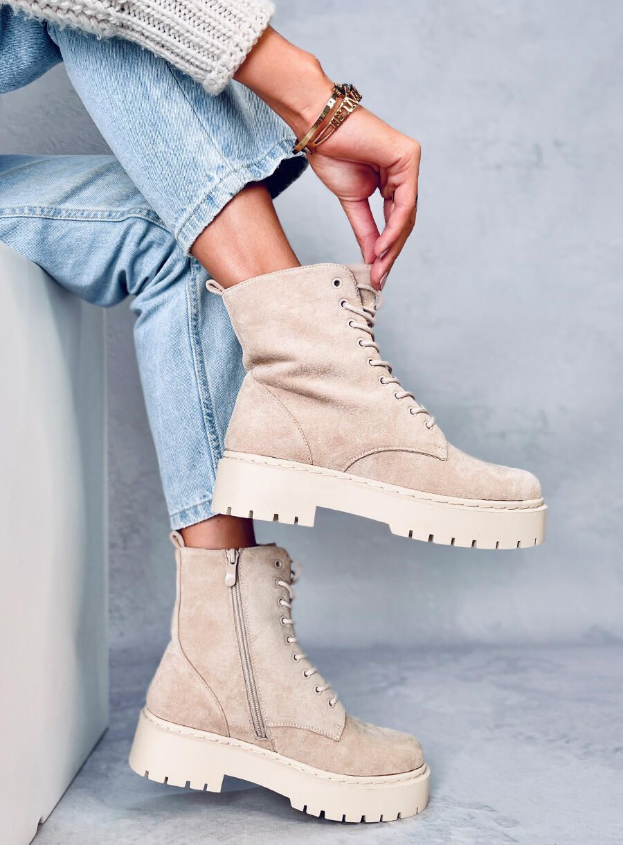 Dámské béžové šněrovací boty