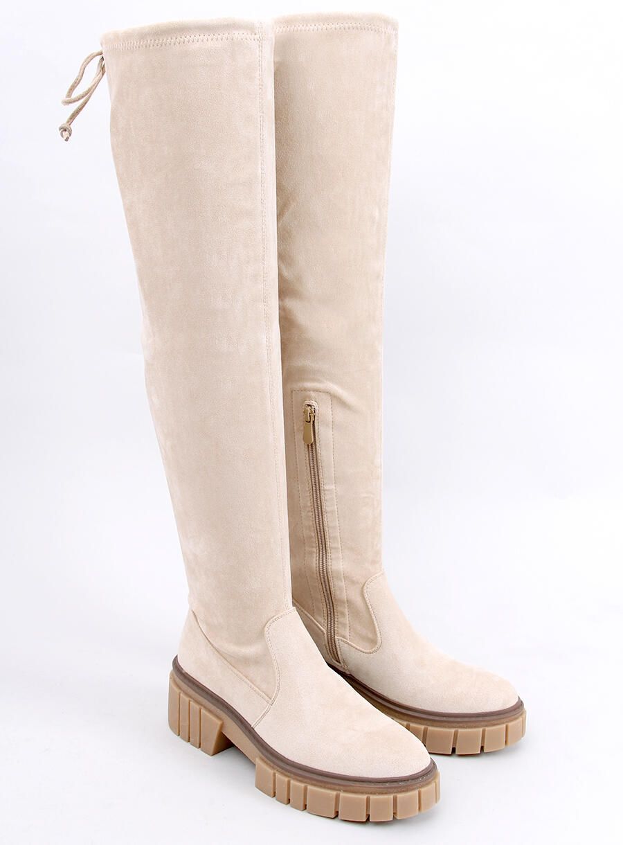 Béžové semišové vysoké holínky