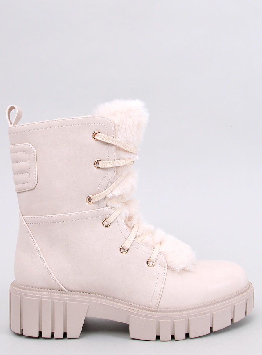 Krémové šněrovací kozačky s kožešinou