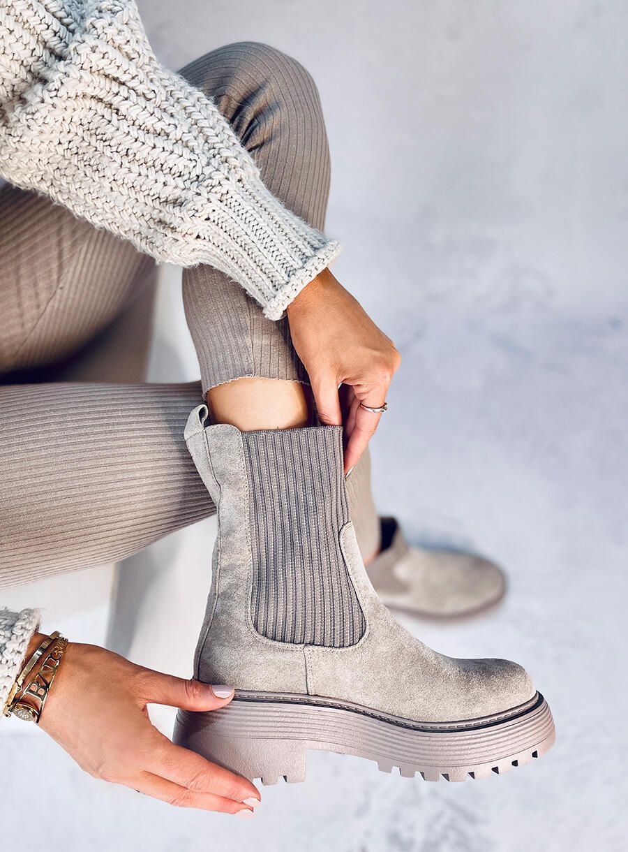 Šedé kozačky s elastickou manžetou
