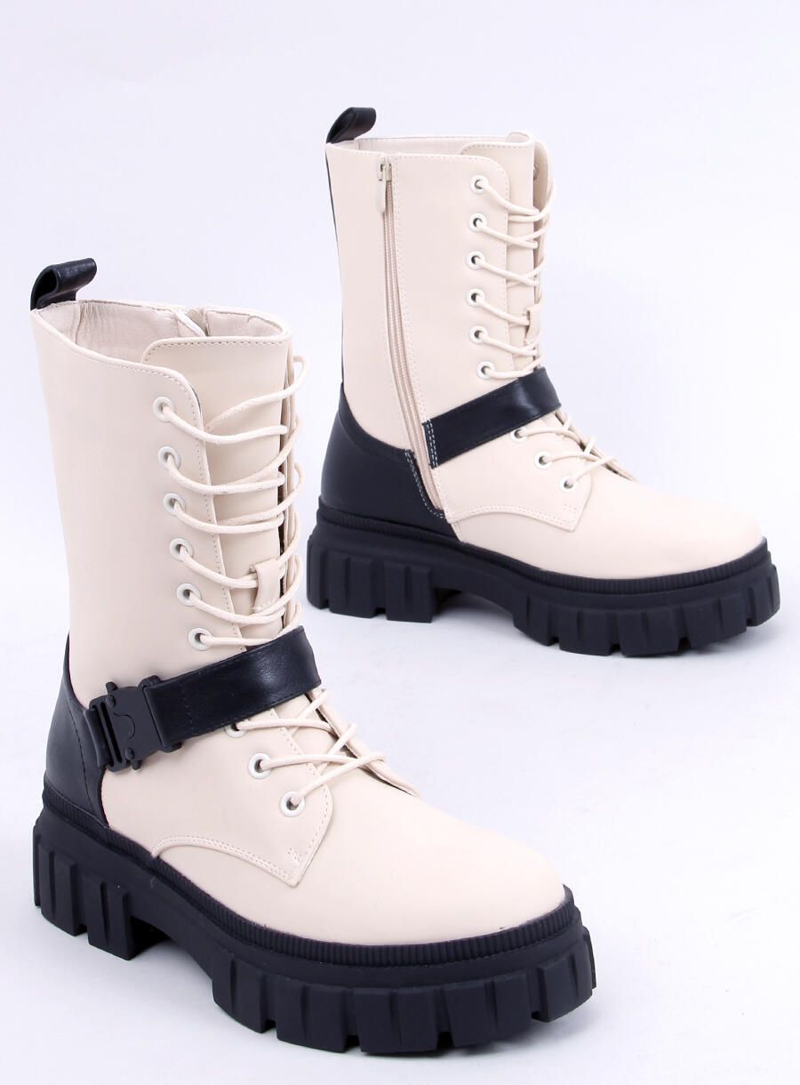 Béžovo-černé kotníkové kozačky