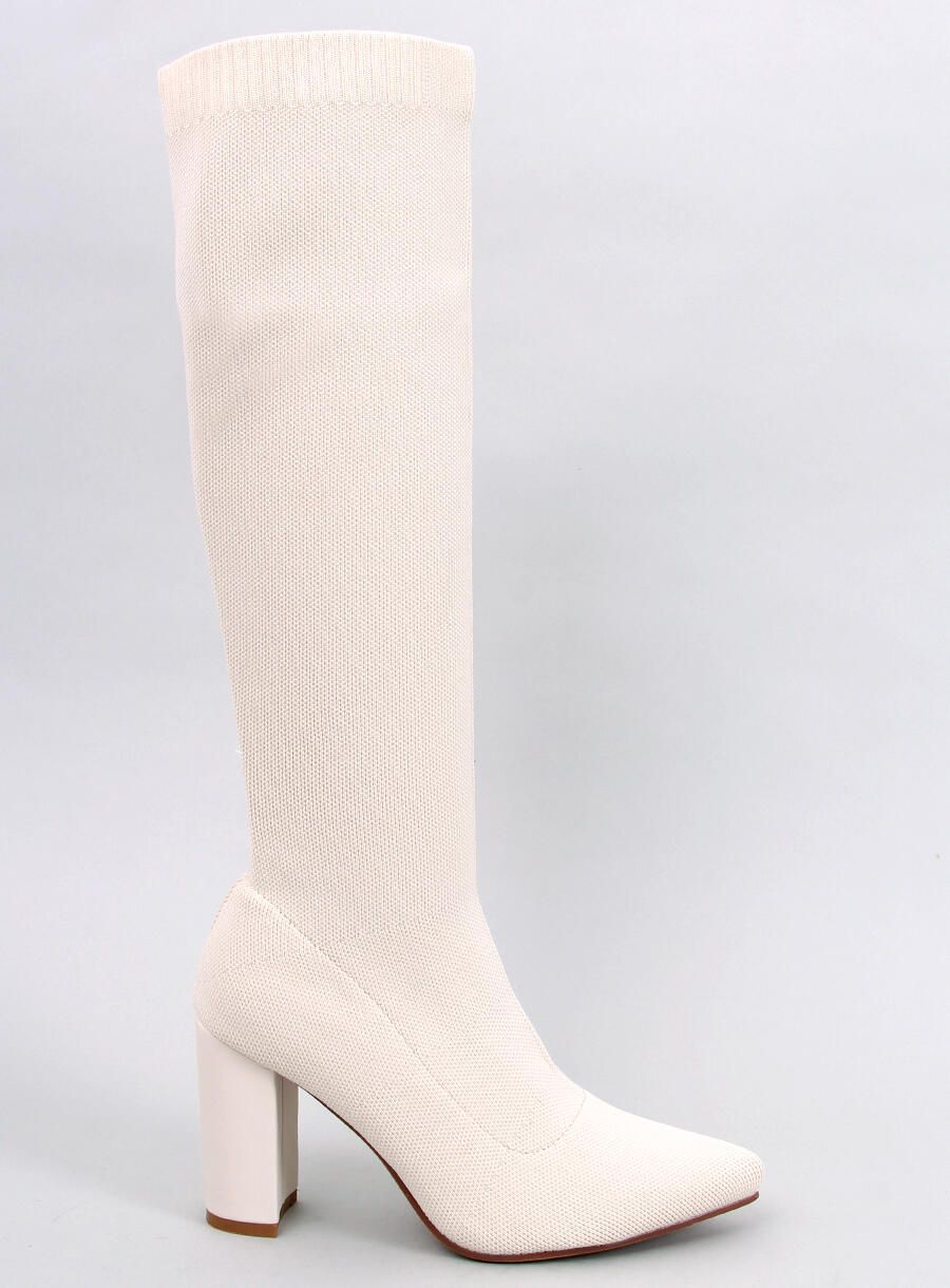 Krémové dámské kozačky s elastickým svrškem