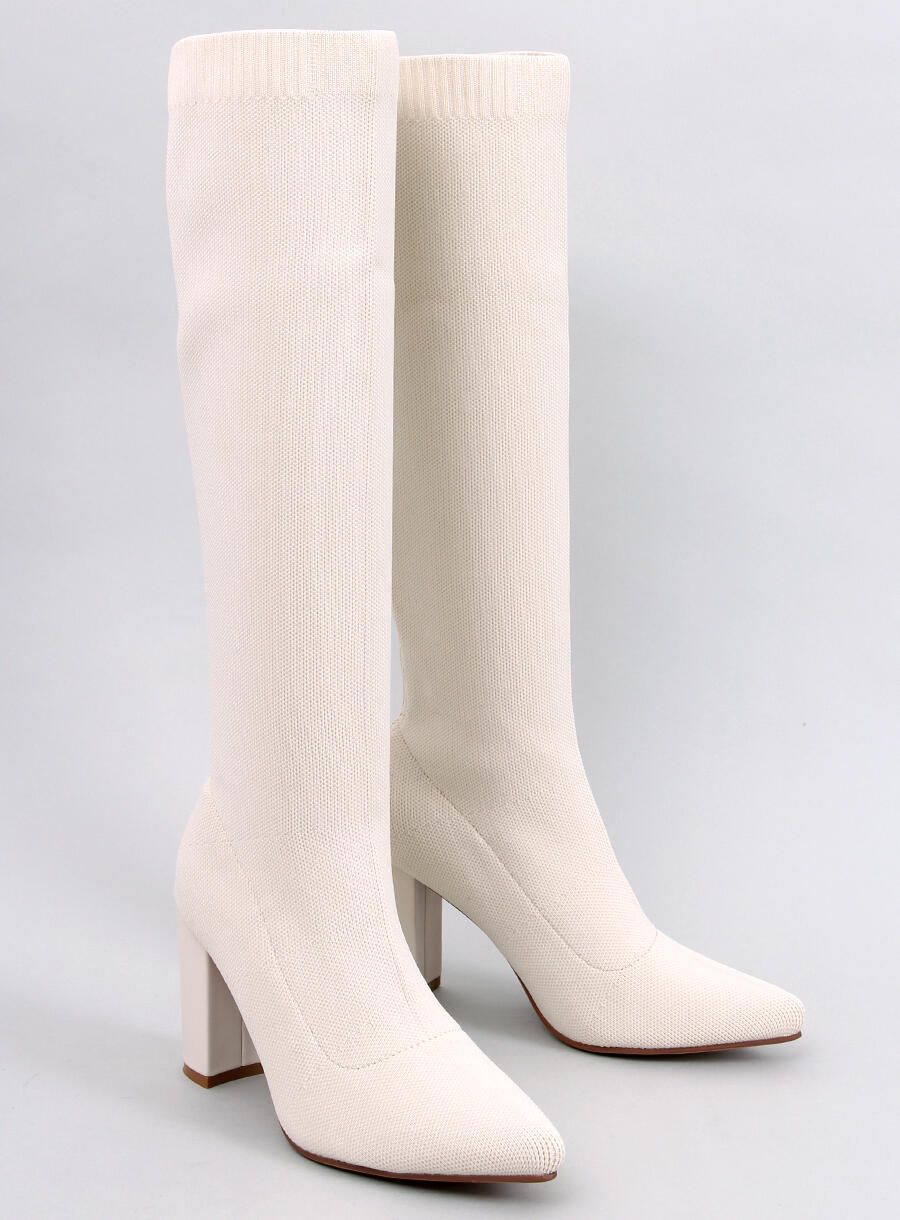 Krémové dámské kozačky s elastickým svrškem