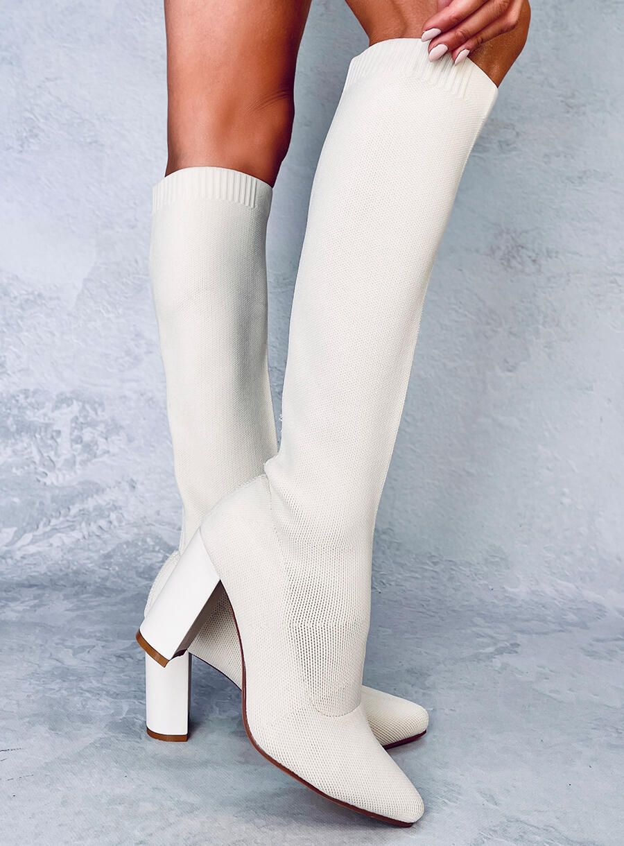 Krémové dámské kozačky s elastickým svrškem