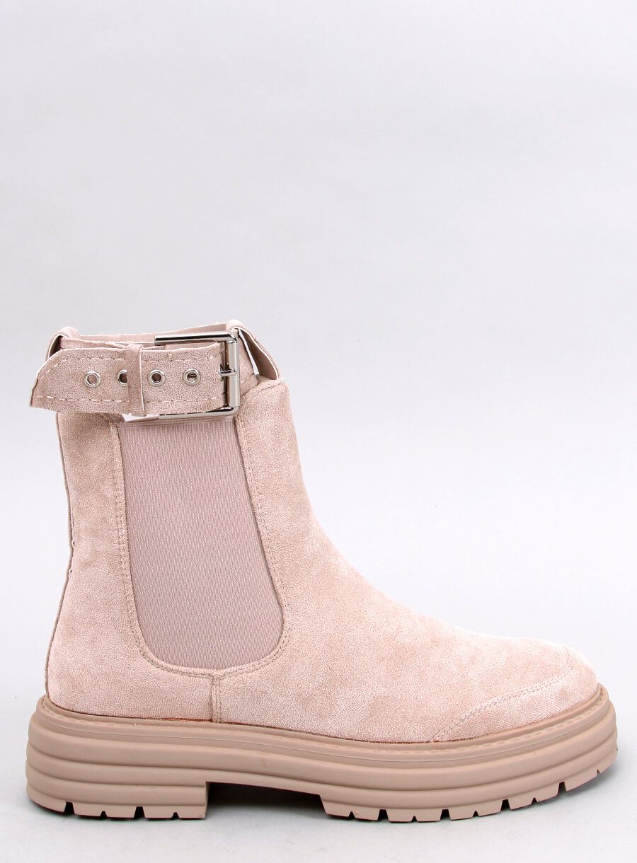 Semišové kotníkové kozačky s přezkou krémové