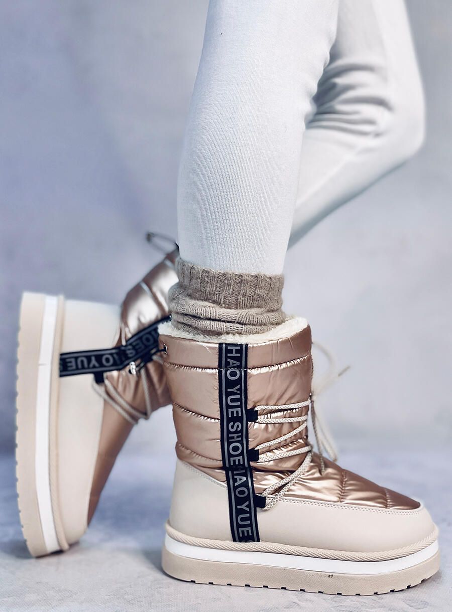 Zimní sněhule se šněrováním béžové