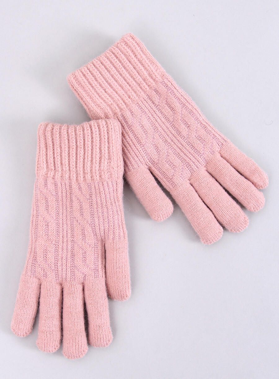 Rukavice s pleteným vzorem růžové