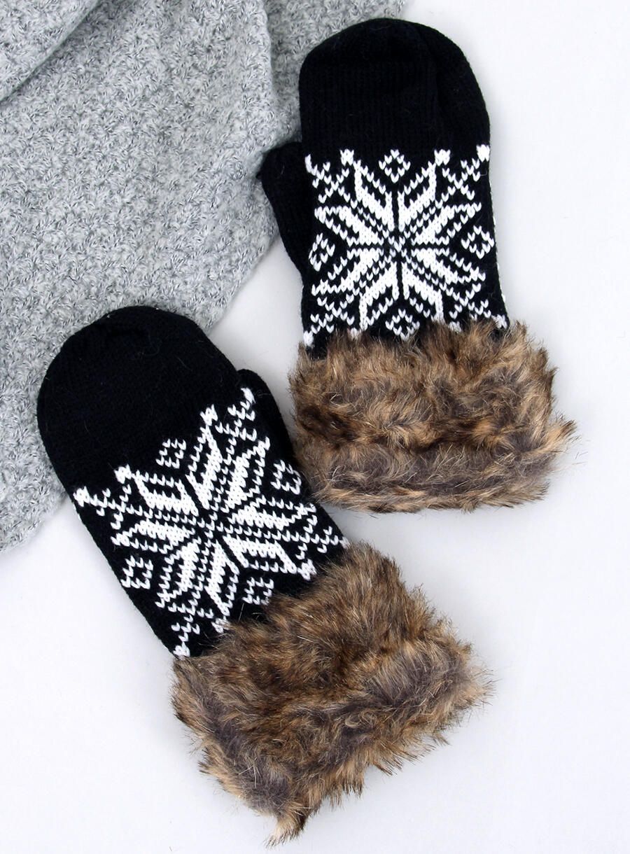 Černé rukavice s kožešinou