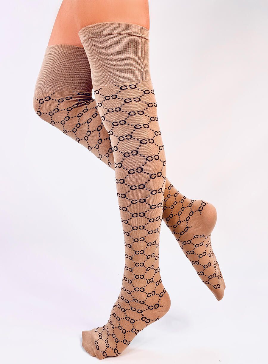 Dámské nadkolenky s potiskem béžová