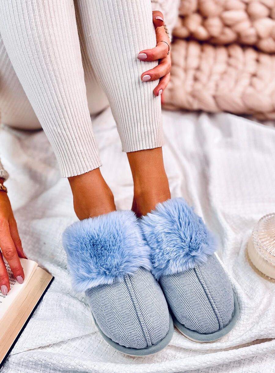 Papuče se vzorem herringbone světle modré