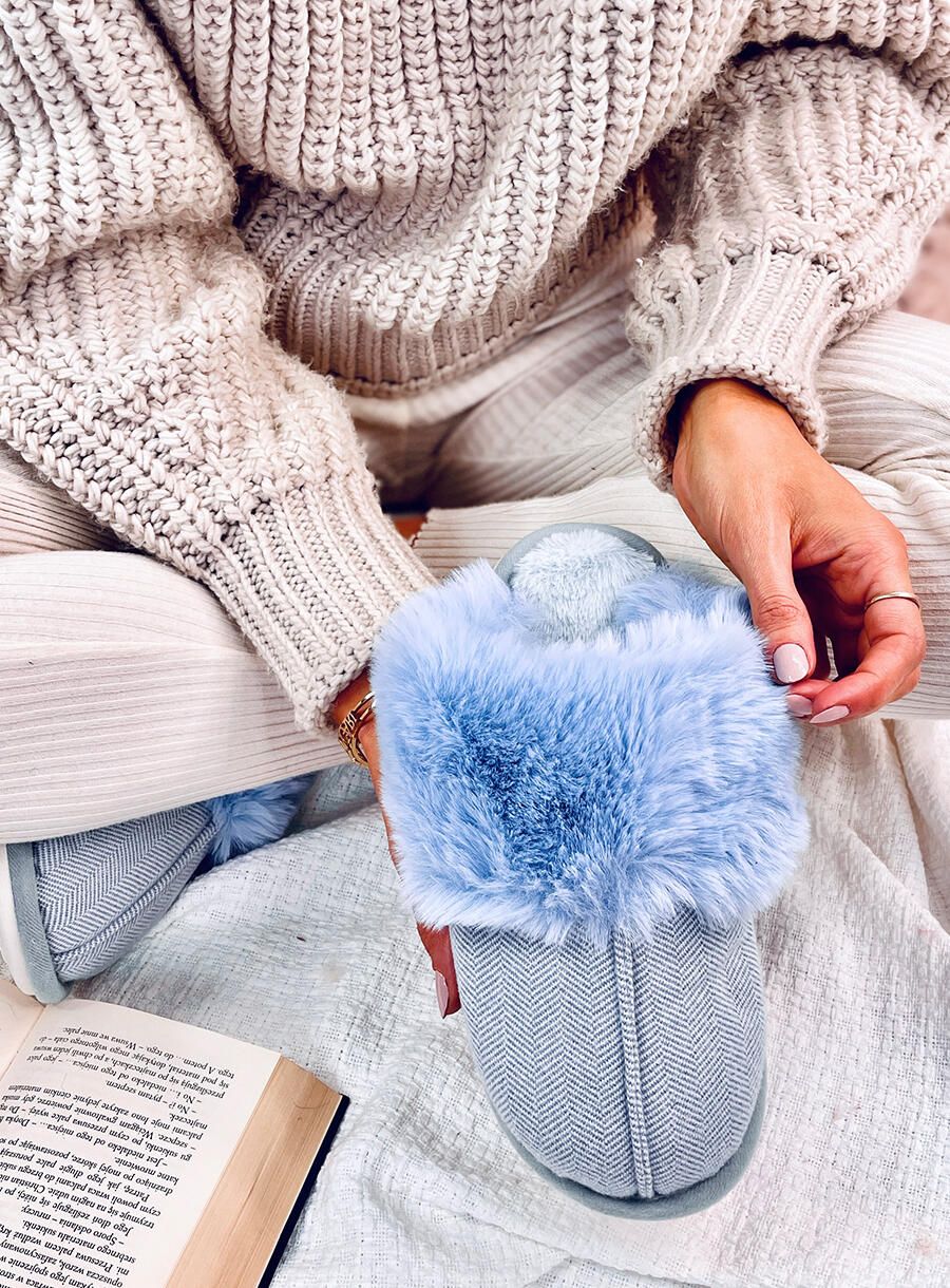 Papuče se vzorem herringbone světle modré