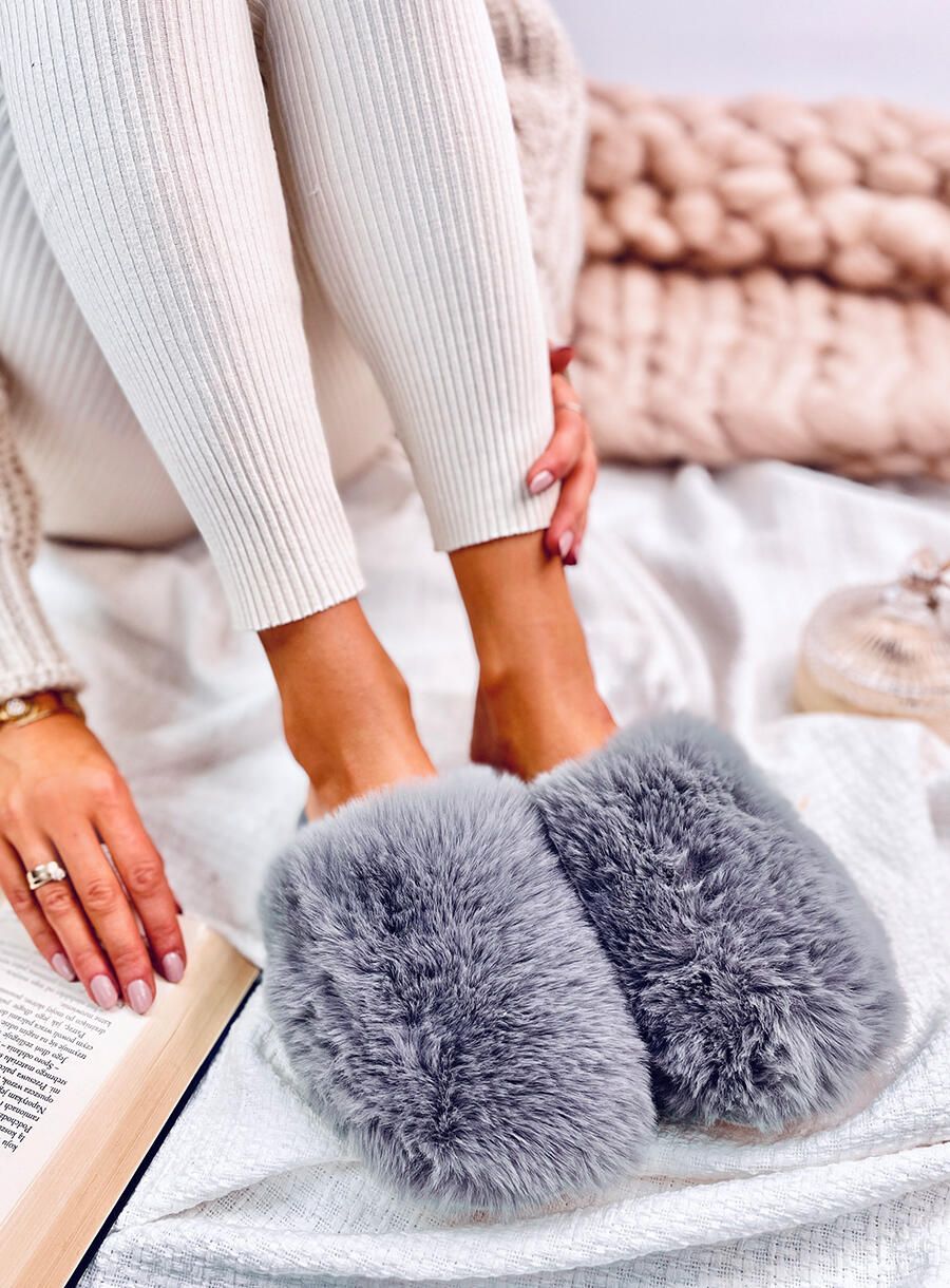 Papuče s umělou kožešinou šedé