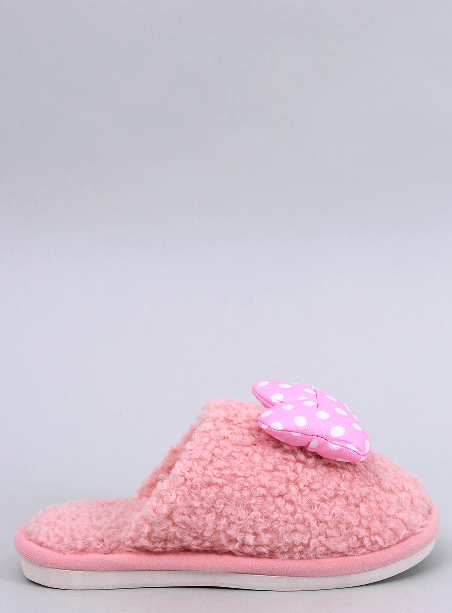 Růžové dětské pantofle s mašlí