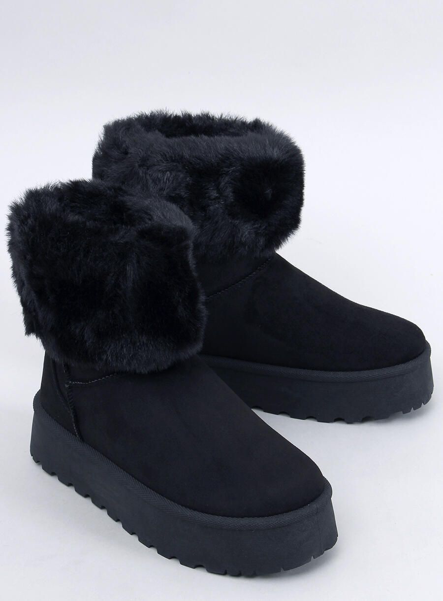 Semišové sněhule s hustou kožešinou černé