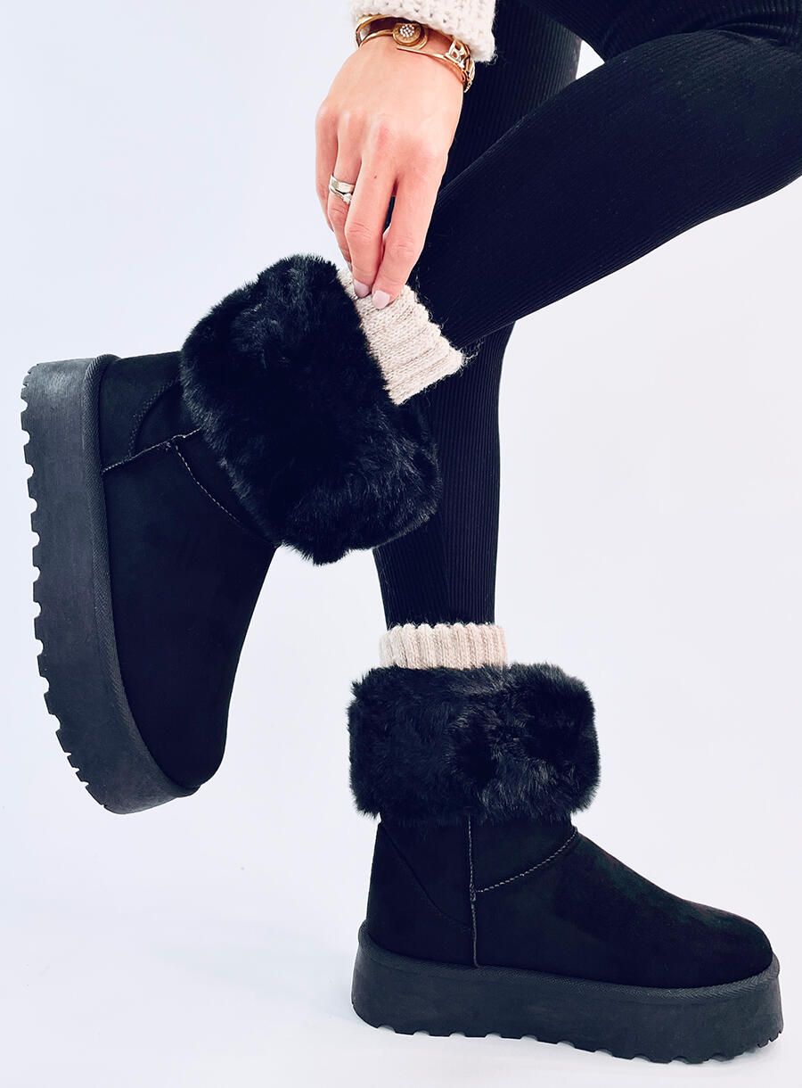 Semišové sněhule s hustou kožešinou černé