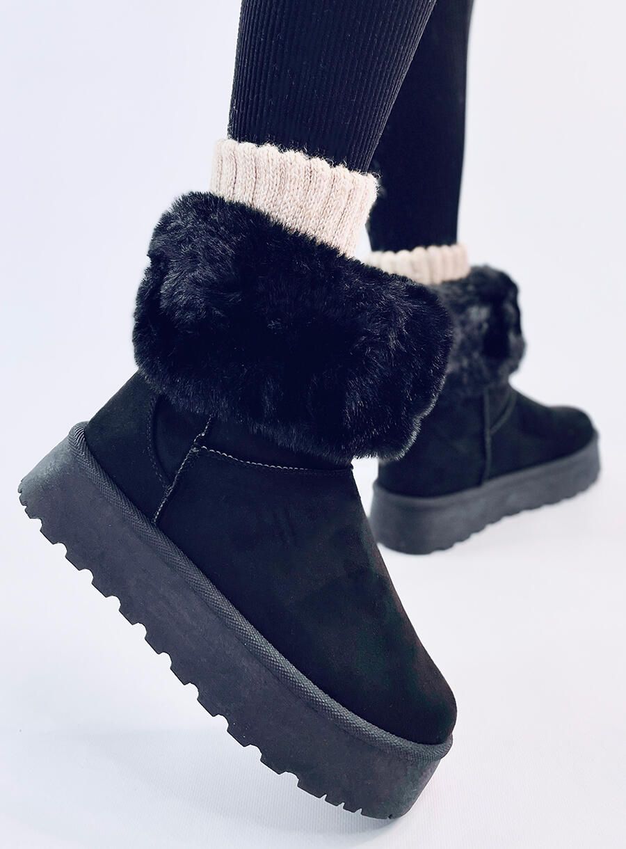 Semišové sněhule s hustou kožešinou černé