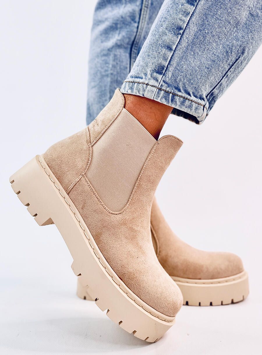 Dámské semišové chelsea boty béžové