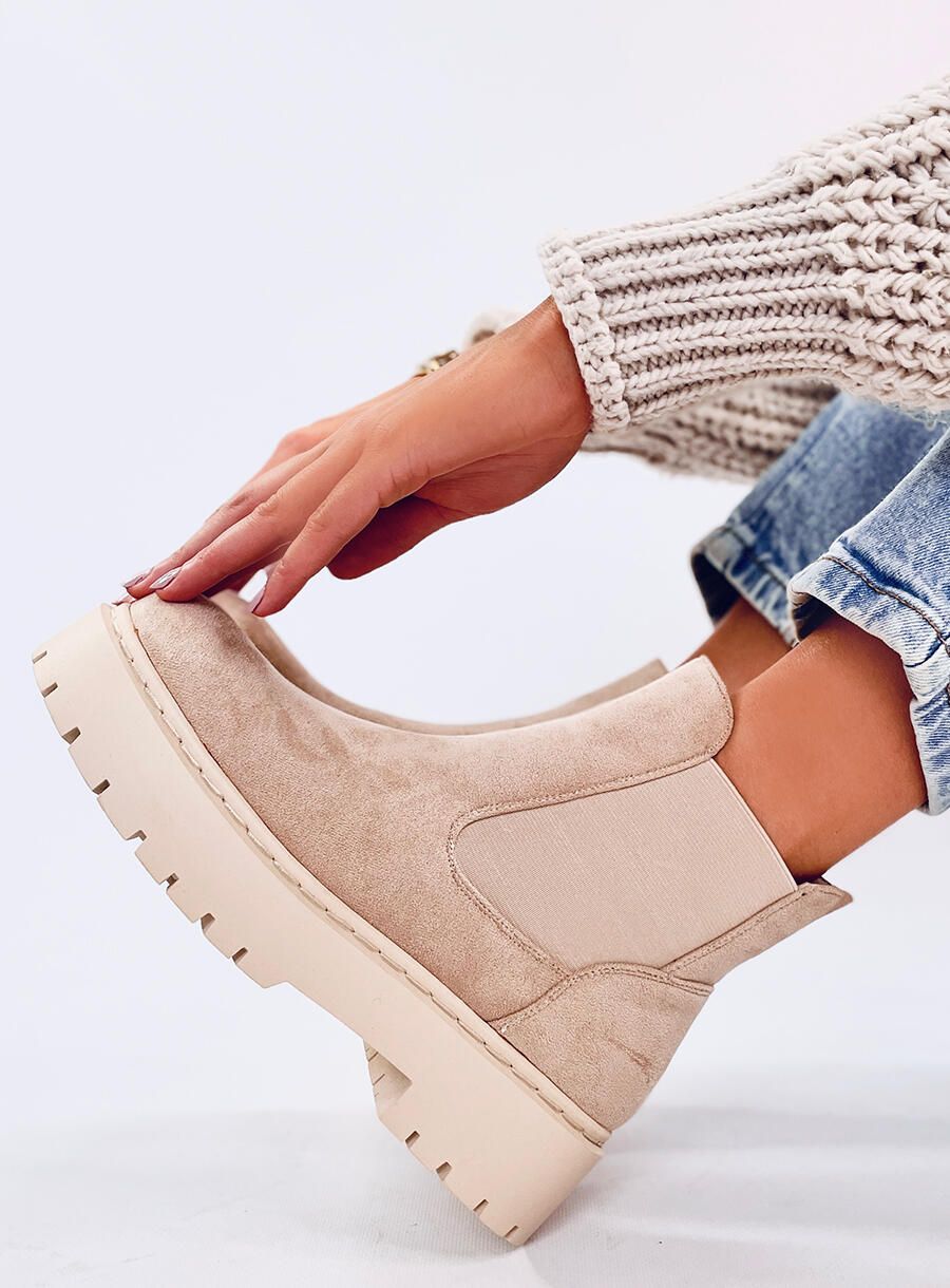 Dámské semišové chelsea boty béžové