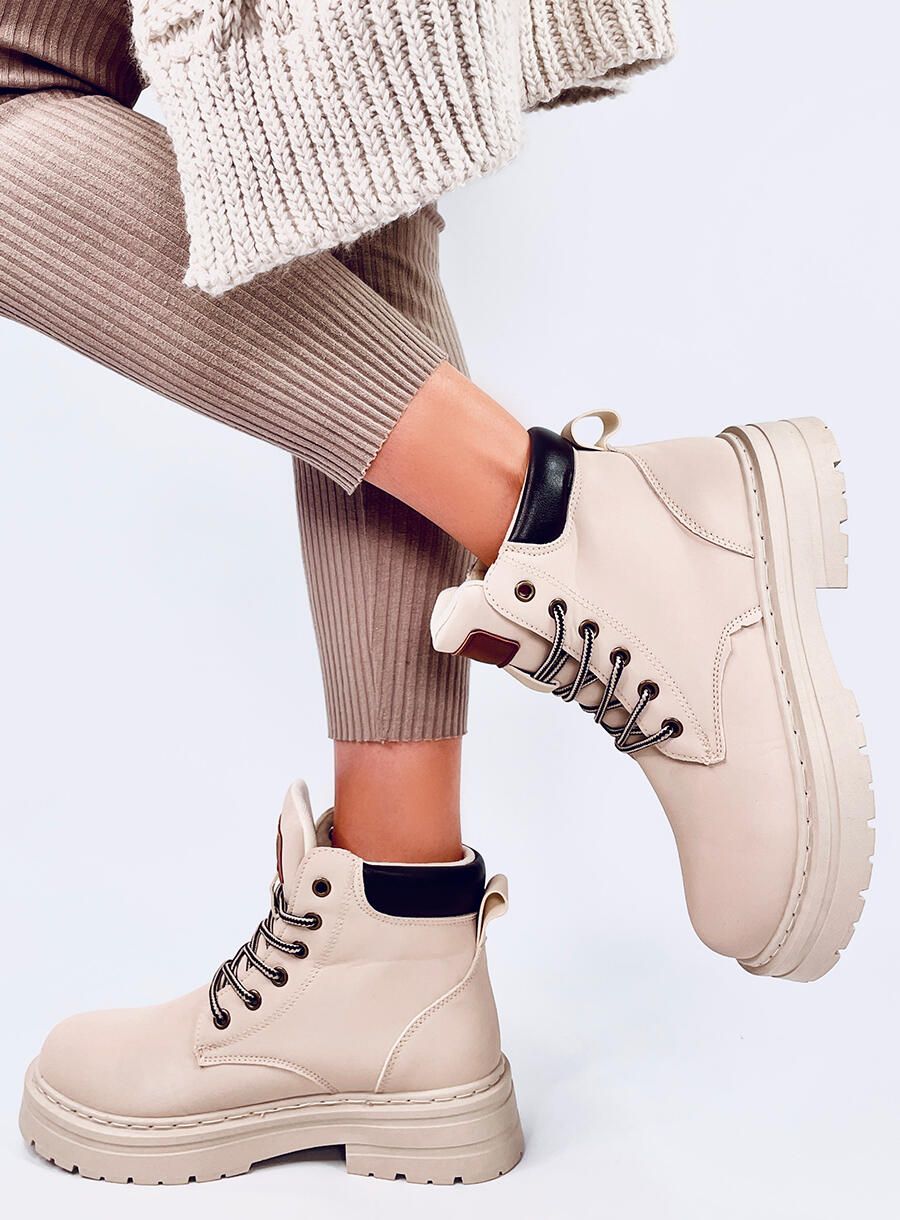 Šněrovací kotníkové boty béžové