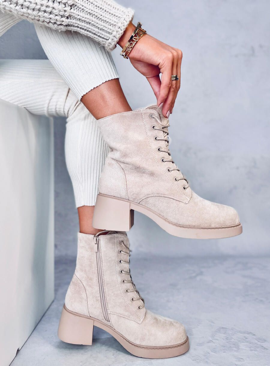 Boty na zip a šněrování béžové