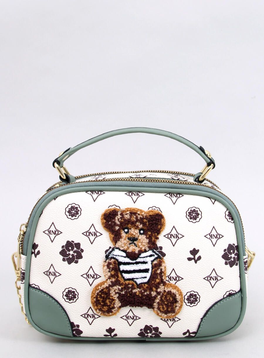 Kufříková kabelka s medvídkem béžová/zelená