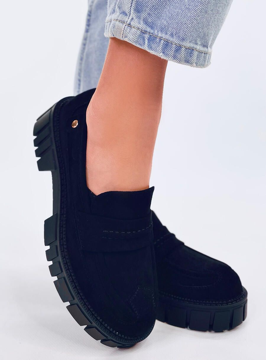 Černé semišové mokasíny na platformě