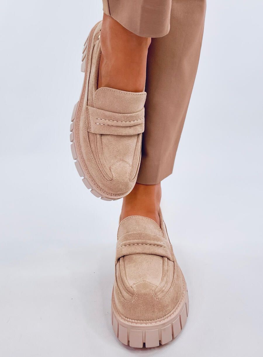 Béžové semišové mokasíny na platformě