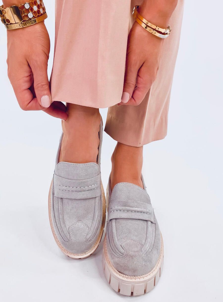 Šedé semišové mokasiny na platformě
