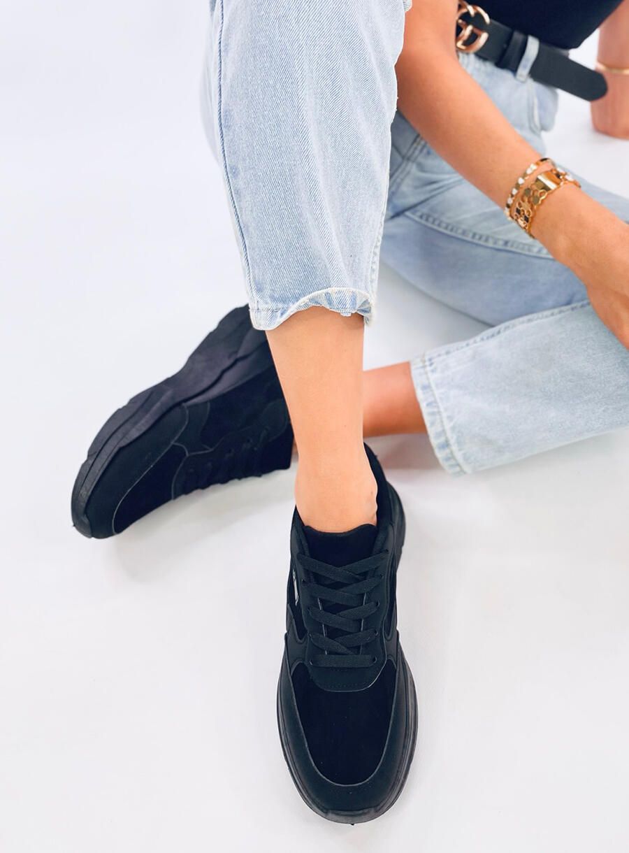 Černé tenisky na platformě ekokůže/semiš