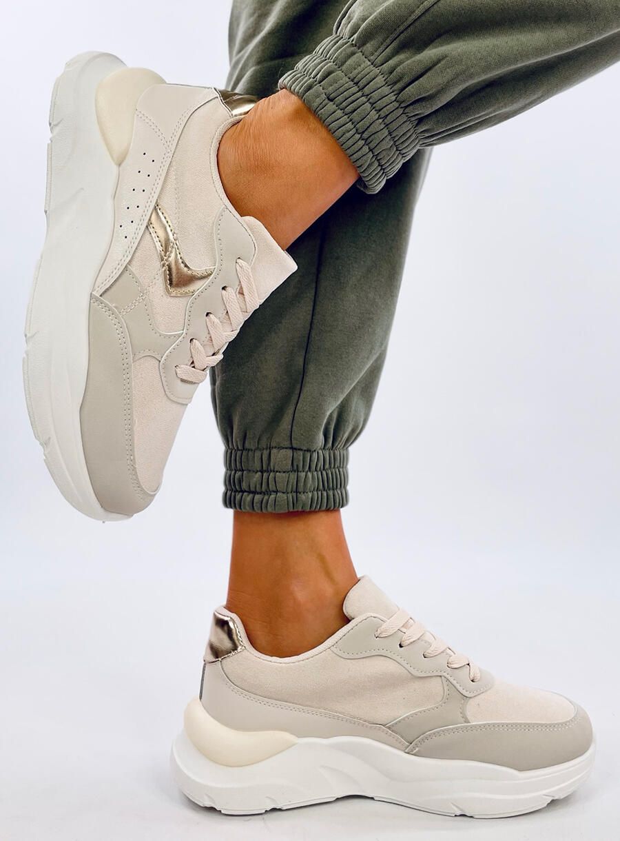 Ecru tenisky na platformě ekokůže/semiš