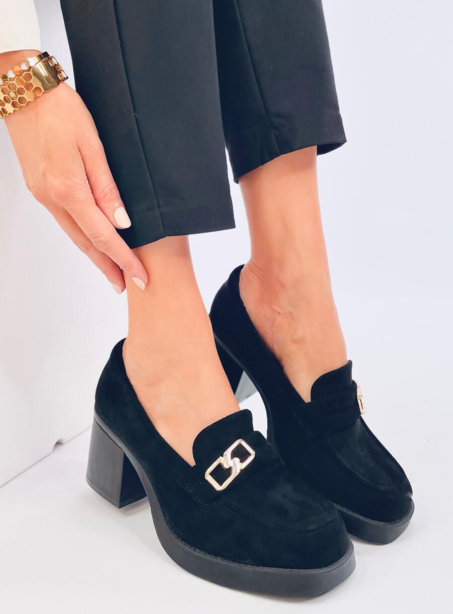 Mokasíny na podpatku černé