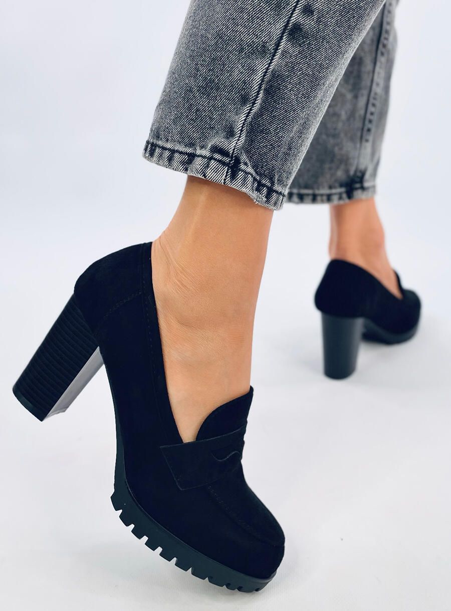 Černé dámské mokasíny na podpatku