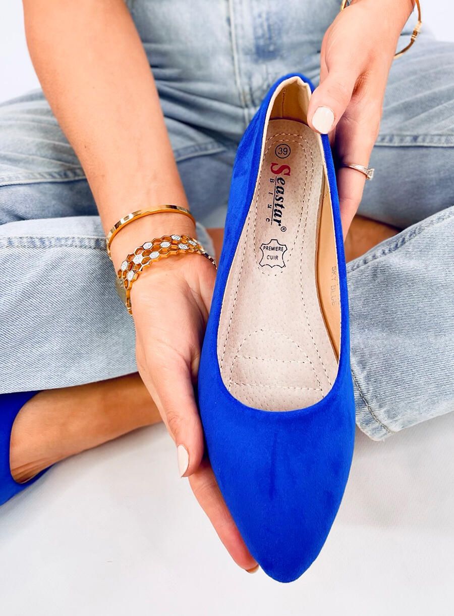 Královské modré baleríny s koženou stélkou