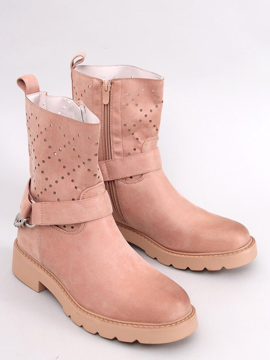 Broskvovorůžové perforované kozačky