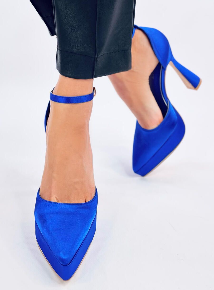Saténové lodičky s platformou královská modrá