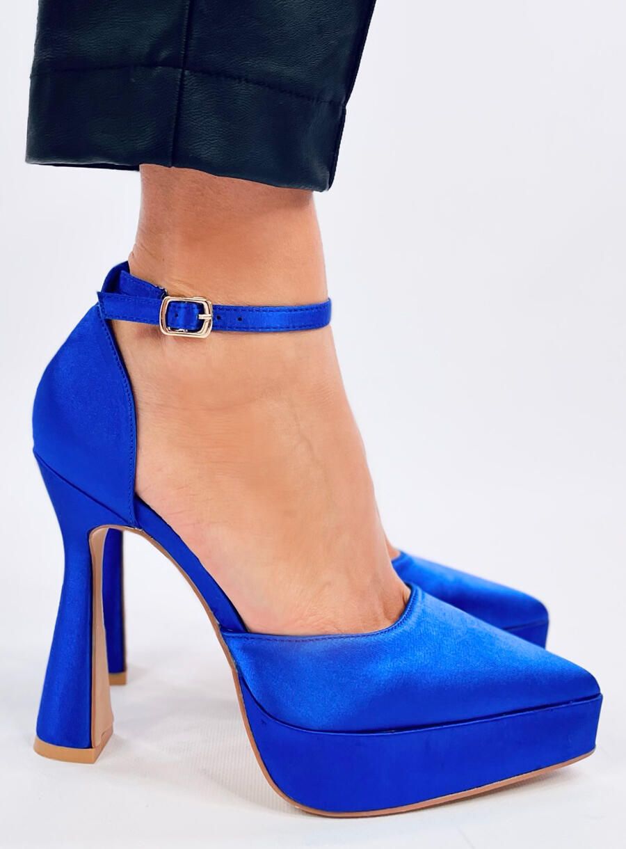 Saténové lodičky s platformou královská modrá