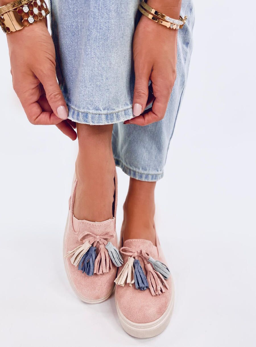 Světle růžové mokasíny s třásněmi