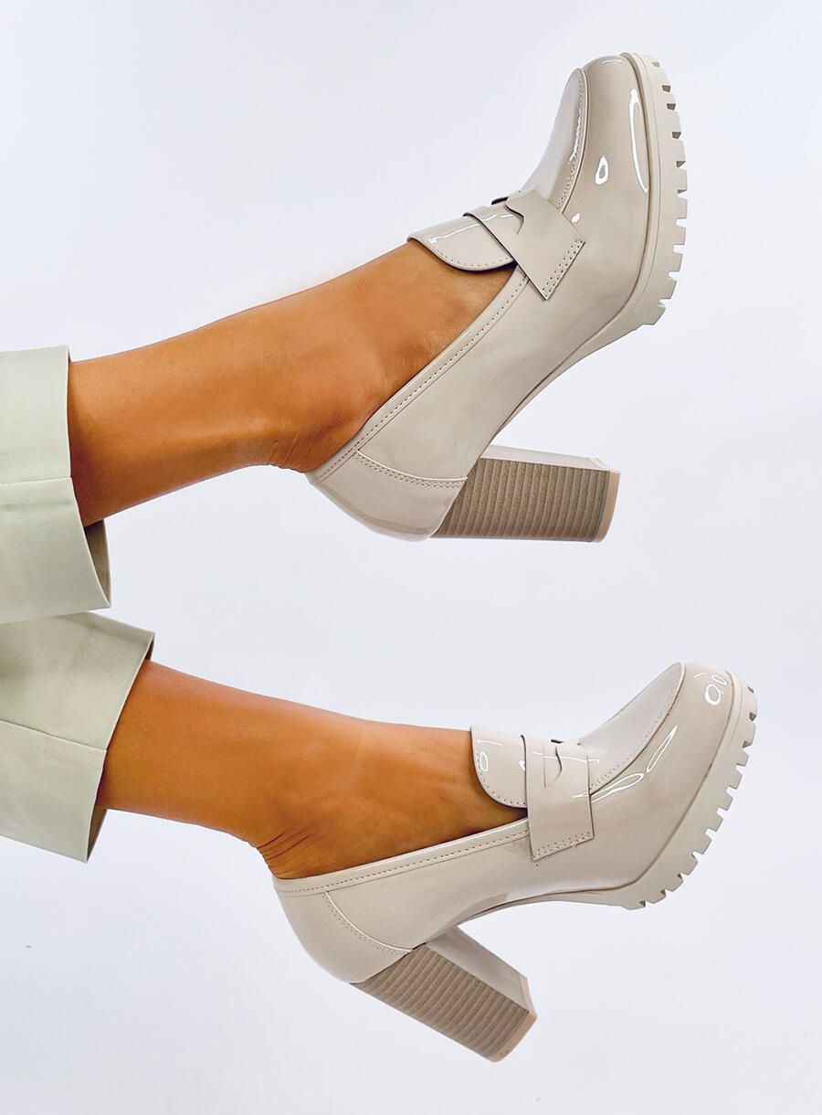 Dámské lodičky/mokasíny na podpatku béžové