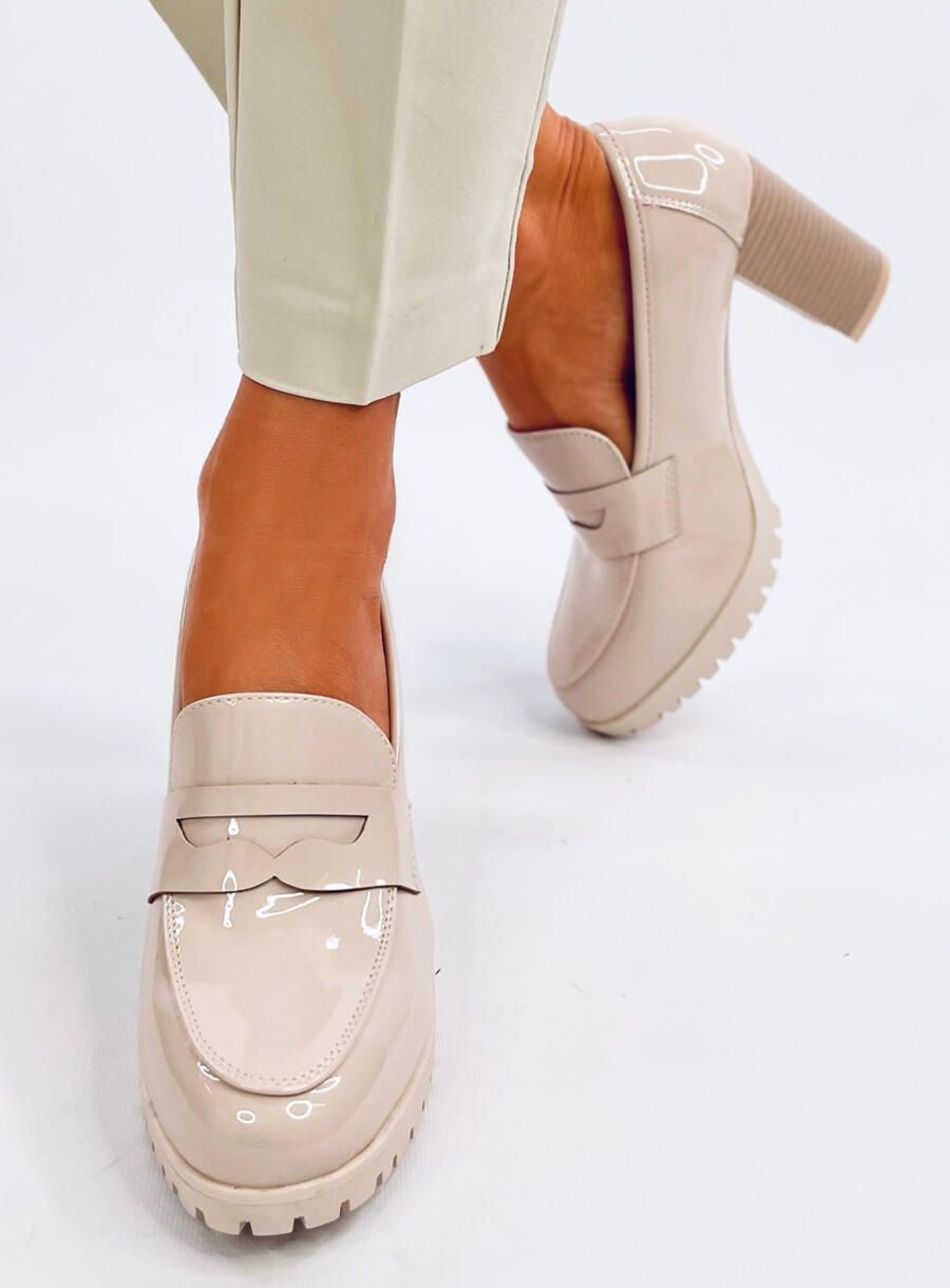 Dámské lodičky/mokasíny na podpatku béžové