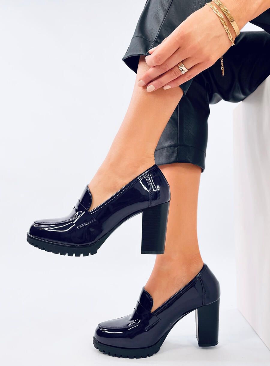 Dámské lodičky/mokasíny na podpatku tmavě modré