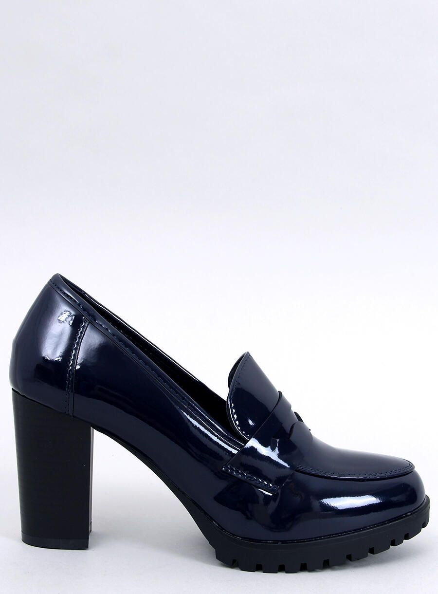 Dámské lodičky/mokasíny na podpatku tmavě modré