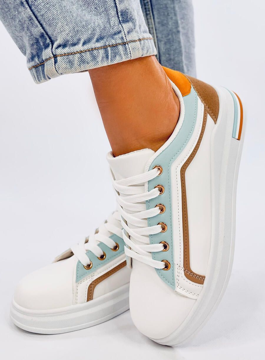 Bílé tenisky s pruhem babyblue/hnědá