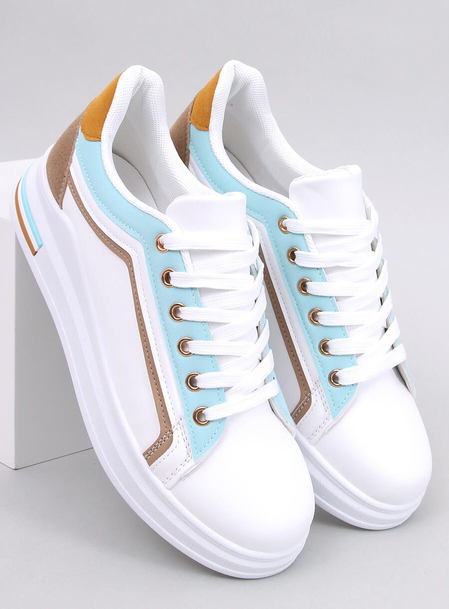 Bílé tenisky s pruhem babyblue/hnědá