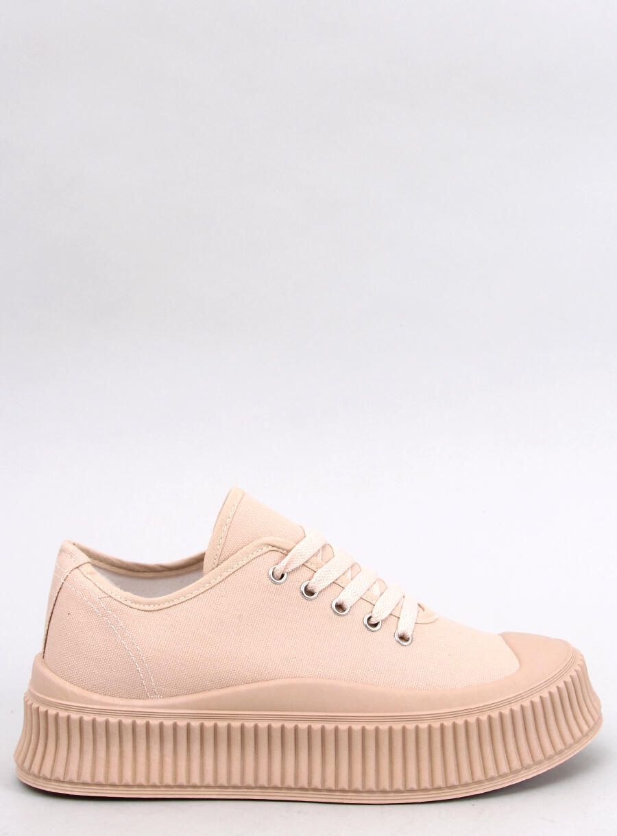 Plátěné tenisky na vysoké platformě tmavě béžové