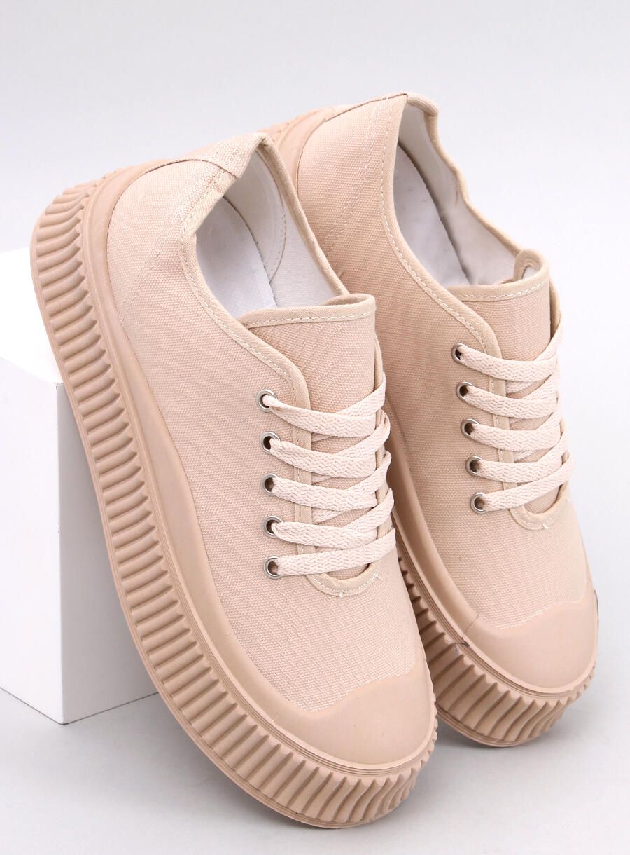 Plátěné tenisky na vysoké platformě tmavě béžové