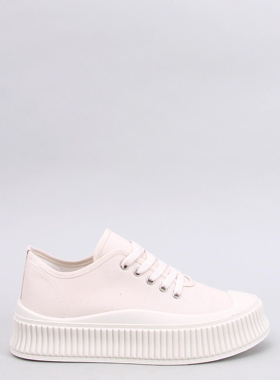 Plátěné tenisky na vysoké platformě světle béžové