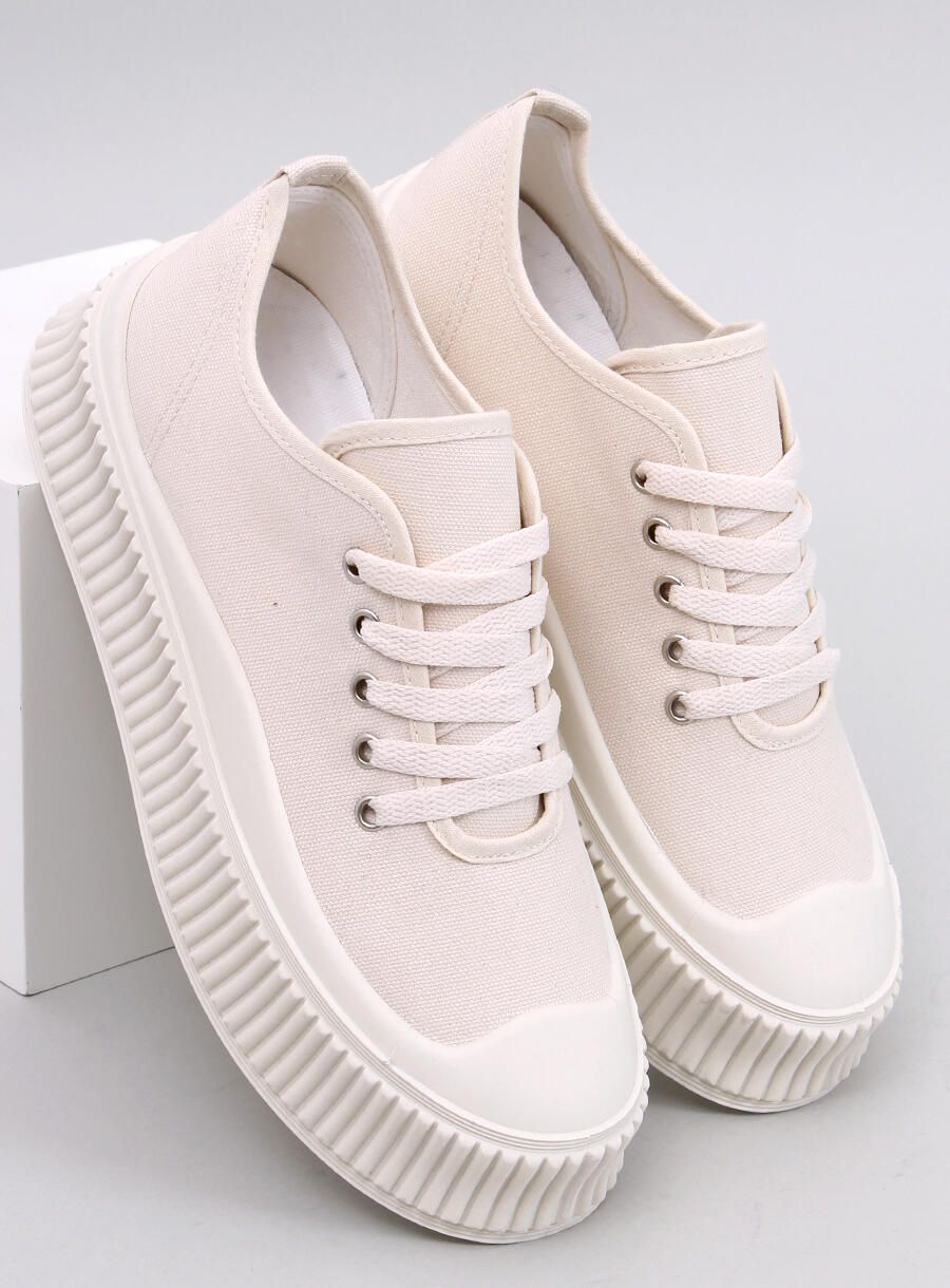 Plátěné tenisky na vysoké platformě světle béžové